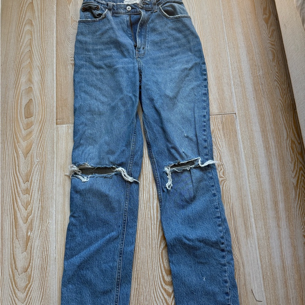 Abercrombie & Fitch Blue Distressed Straight Leg Jeans | curve love